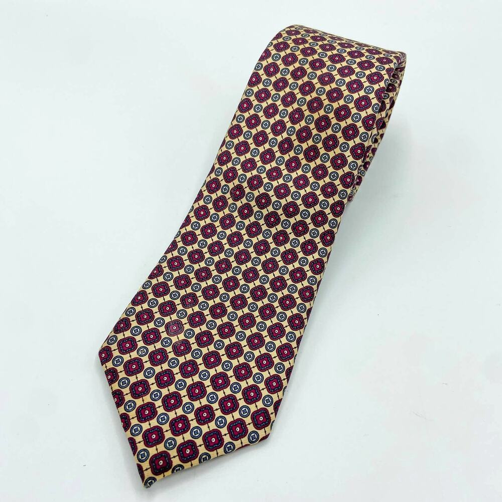 Oscar De‎ La Renta Silk Necktie Geometric Foulard Burgundy Beige